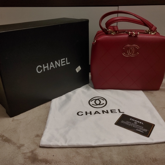 Chanel style red quilted handbag crossbody